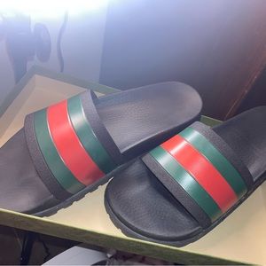Gucci Men’s Web Rubber Slide Sandal